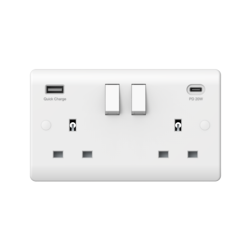 Securlec 2 Gang Switched Socket Double Pole With USB A + C-Eclipse Fencing