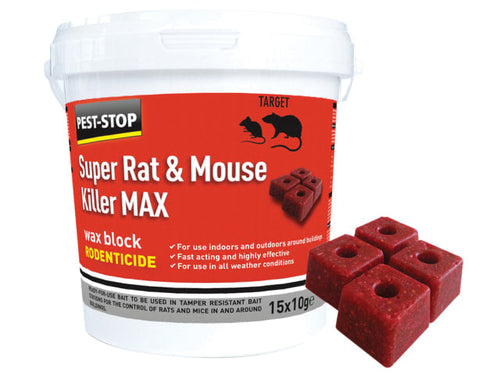 Super Rat & Mouse Killer MAX Wax Blocks 15 x 10g Wax Blocks-Eclipse Fencing